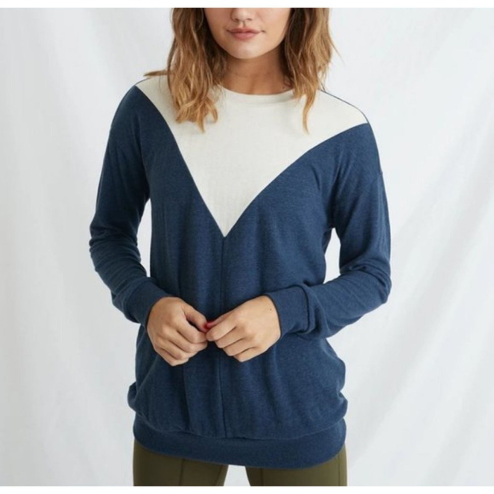 Marine Layer Pullover Sweatshirt Women Small Blue White Chevron Colorblock